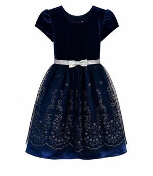 Jona Michelle Girls Size 6 Navy Velvet Fit & Flare Party Dress